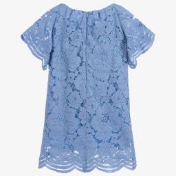 Childrensalon Occasions-Girls Blue Cotton Lace Dress | Childrensalon Outlet