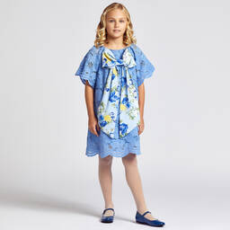 Childrensalon Occasions-Girls Blue Cotton Lace Dress | Childrensalon Outlet