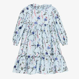 Childrensalon Occasions-Голубое платье в цветочек из крепа для девочек | Childrensalon Outlet