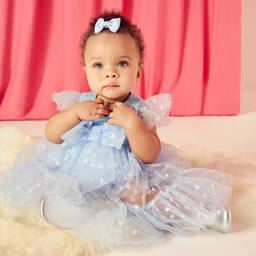 Childrensalon Occasions-Голубое платье из тюля с сердечками для девочек | Childrensalon Outlet