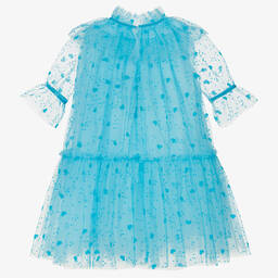 تشلدرن صالون-فستان تول لون أزرق بطبعة قلوب | Childrensalon Outlet