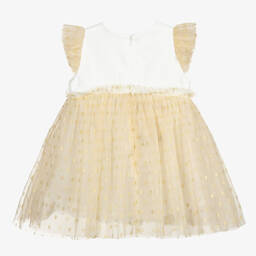 تشلدرن صالون-فستان أطفال بناتي ساتان وتول لون عاجي وذهبي برّاق | Childrensalon Outlet