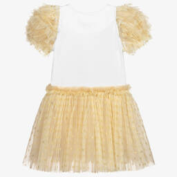 Childrensalon Occasions-Girls Gold Sequinned Bow & Tulle Dress | Childrensalon Outlet