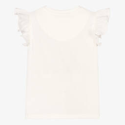Childrensalon Occasions-Кремовый хлопковый топ с голубым сердечком для девочек | Childrensalon Outlet