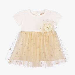 Childrensalon Occasions-Girls Ivory & Gold Heart Tulle Dress | Childrensalon Outlet
