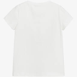 تشلدرن صالون-تيشيرت قطن جيرسي لون أبيض مزين بترتر للبنات | Childrensalon Outlet