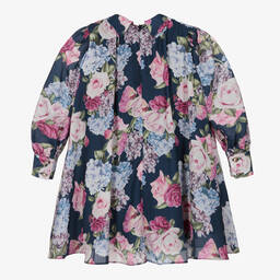 Childrensalon Occasions-Girls Navy Blue Floral Crêpe Bow Dress | Childrensalon Outlet