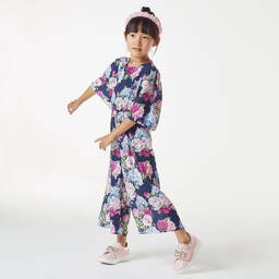 Childrensalon Occasions-Синий комбинезон с цветами для девочек | Childrensalon Outlet