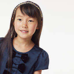 Childrensalon Occasions-Girls Navy Blue Satin Bow Dress | Childrensalon Outlet
