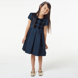Childrensalon Occasions-Girls Navy Blue Satin Bow Dress | Childrensalon Outlet