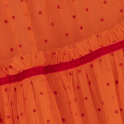 Childrensalon Occasions-Оранжевое платье в горошек из тюля | Childrensalon Outlet