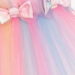 تشلدرن صالون-فستان بنات بترتر قطن وتول لون زهري وأزرق  | Childrensalon Outlet