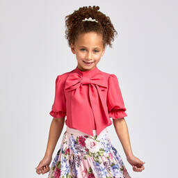 تشلدرن صالون-بلوزة كريب لون زهري مزين بفيونكة | Childrensalon Outlet