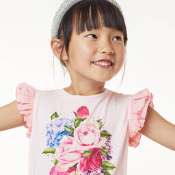 Childrensalon Occasions-Girls Pink Floral Cotton T-Shirt | Childrensalon Outlet