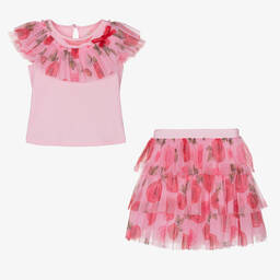 Childrensalon Occasions-Girls Pink Rose Tulle Skirt Set | Childrensalon Outlet