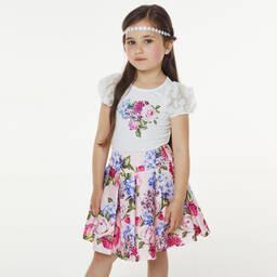 تشلدرن صالون-تنورة ساتان لون زهري بطبعة ورود | Childrensalon Outlet