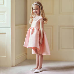 تشلدرن صالون-فستان ساتان لون زهري مزين بياقة لؤلؤ | Childrensalon Outlet