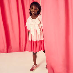 Childrensalon Occasions-فستان كريب بطبقات لون زهري | Childrensalon Outlet