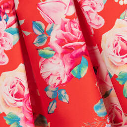 تشلدرن صالون-تنورة بكسرات ساتان لون أحمر مزينة بورود | Childrensalon Outlet