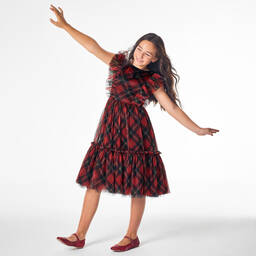 Childrensalon Occasions-Красное платье из тюля в клетку | Childrensalon Outlet