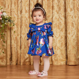 Childrensalon Occasions-Girls Royal Blue Floral Crêpe Dress | Childrensalon Outlet