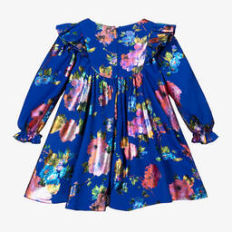 Childrensalon Occasions-Girls Royal Blue Floral Crêpe Dress | Childrensalon Outlet