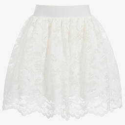Childrensalon Occasions-Girls White Cotton Lace Skirt | Childrensalon Outlet