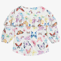 Childrensalon Occasions-Белая атласная блузка с бабочками для девочек | Childrensalon Outlet