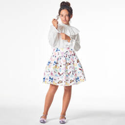 Childrensalon Occasions-Girls White Satin Butterfly Skirt | Childrensalon Outlet