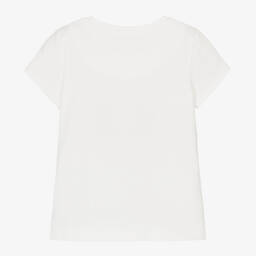 تشلدرن صالون-تيشيرت قطن جيرسي مزين بفيونكة ترتر لون عاجي وذهبي للبنات | Childrensalon Outlet