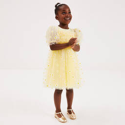 Childrensalon Occasions-Girls Yellow Tulle Daisy Dress | Childrensalon Outlet