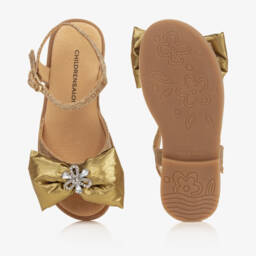 Childrensalon Occasions-صنادل ساتان ذهبية لامعة مع فيونكة | Childrensalon Outlet