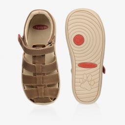 Chipmunks-Бежевые кожаные сандалии на липучке | Childrensalon Outlet