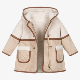 Chloé-معطف هودي جلد شامواه لون بيج أطفال بناتي | Childrensalon Outlet