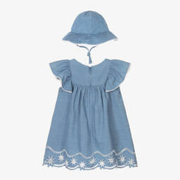Chloé-Baby Girls Blue Chambray Dress Set | Childrensalon Outlet