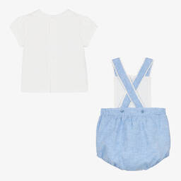 Chloé-Baby Girls Blue Linen Dungarees Set | Childrensalon Outlet