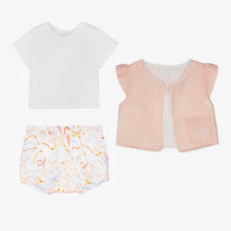 Chloé-Baby Girls Ivory & Pink Shorts Set | Childrensalon Outlet
