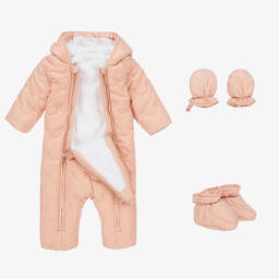 Chloé-Baby Girls Pink Hooded Snowsuit | Childrensalon Outlet