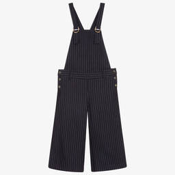 Chloé-Blue Striped Linen Dungarees | Childrensalon Outlet