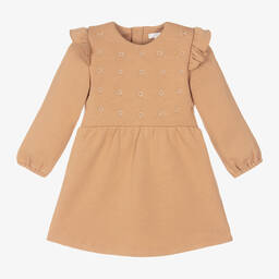 Chloé-Dark Beige Organic Cotton Embroidered Dress | Childrensalon Outlet