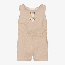 Chloé-Girls Beige Cotton Ribbon Playsuit | Childrensalon Outlet