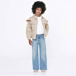 Chloé-Бежевая габардиновая куртка с вышивкой | Childrensalon Outlet
