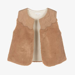 Chloé-Girls Beige Faux Fur Gilet | Childrensalon Outlet