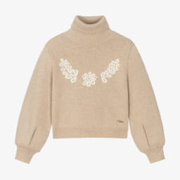 Chloé-Girls Beige Knit Rollneck Jumper | Childrensalon Outlet