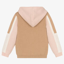 Chloé-Girls Beige & Pink Cotton Hooded Zip-Up Top | Childrensalon Outlet