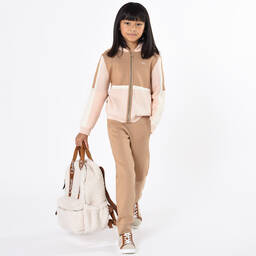 Chloé-Girls Beige & Pink Cotton Hooded Zip-Up Top | Childrensalon Outlet