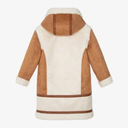 Chloé-Girls Beige Suede-Style Fleece Coat | Childrensalon Outlet