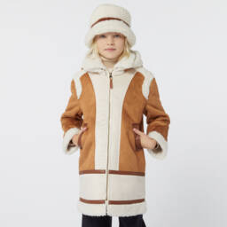 Chloé-Girls Beige Suede-Style Fleece Coat | Childrensalon Outlet