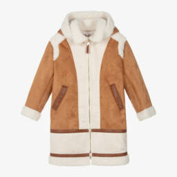 Chloé-Girls Beige Suede-Style Fleece Coat | Childrensalon Outlet