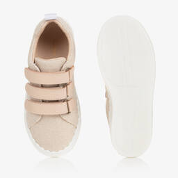 Chloé-Girls Beige Woven Canvas Trainers | Childrensalon Outlet